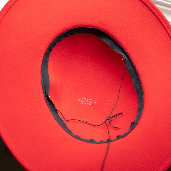 Retro 80s Red Wool Church Hat Wide Brim - Picture 5 of 5